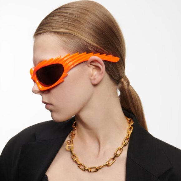 NEW BALENCIAGA SPIKE RECTANGLE SUNGLASSES IN ORANGE - Picture 4 of 9